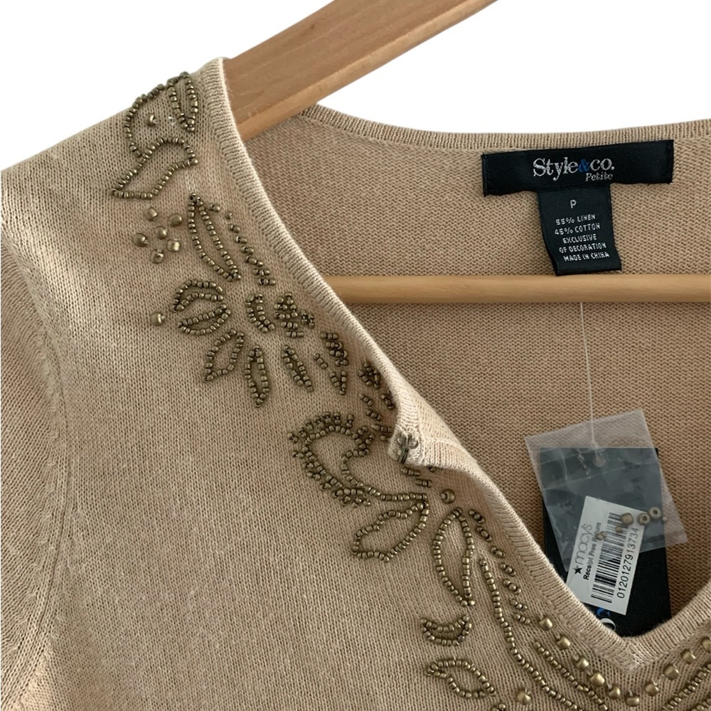 Style & Co Tan Beaded Linen Blend Tunic - NWT - Picture 3 of 6